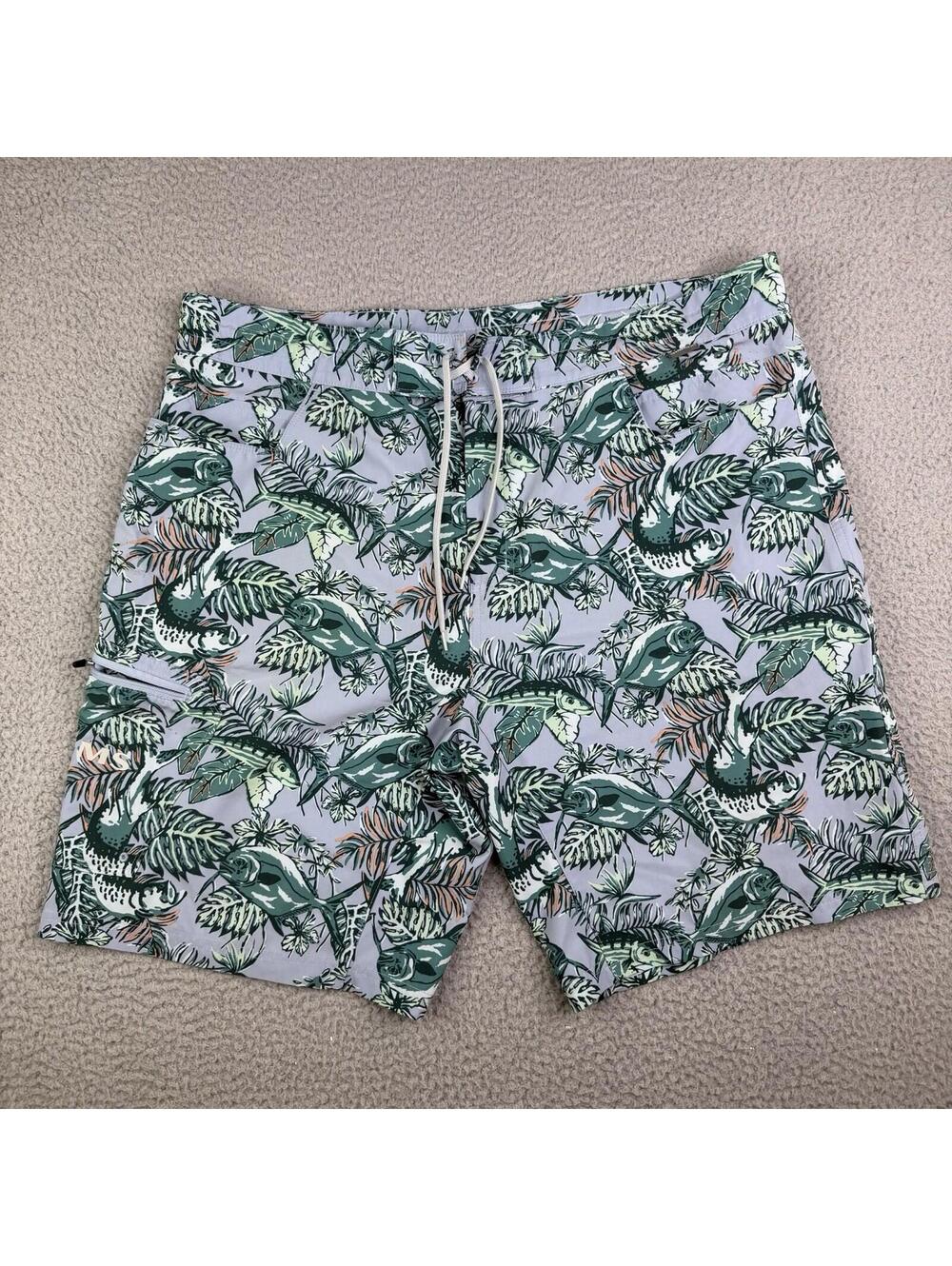 Simms Fishing Fish Print Board Shorts Swim Trunks Men's XL 40x10 Quick Dry